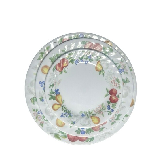 3 Piece Corning Corelle Chutney Fruit Swirl‎ Rim 1 Dinner, 1 Salad, 1 Saucer Set - Picture 2 of 14